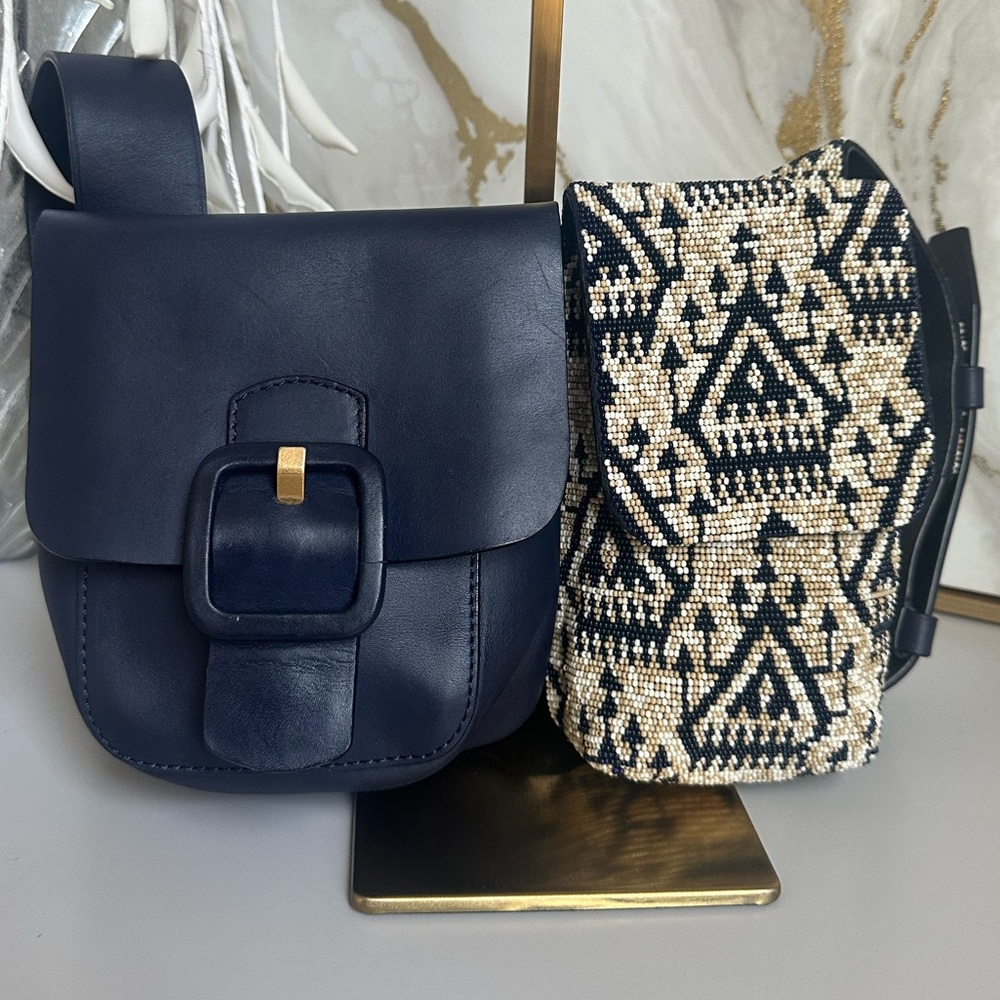EUC TORY BURCH SAWYER EMBELLISHED DOUBLE POCKET LEATHER BAG